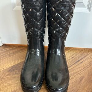 Hunter Glossy Black Quilted Tall Rain Boots